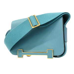Hermes Geta Shoulder Bag, Evercolor, New Blue Jean, W Stamp, Women's